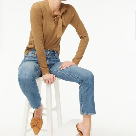 J. Crew Tan Neck Bow Teddy Sweater - Picture 1 of 5